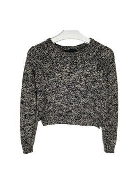 Patterson J Kincaid Women's Cropped Sweater XS Black Gray Marled Knit Top